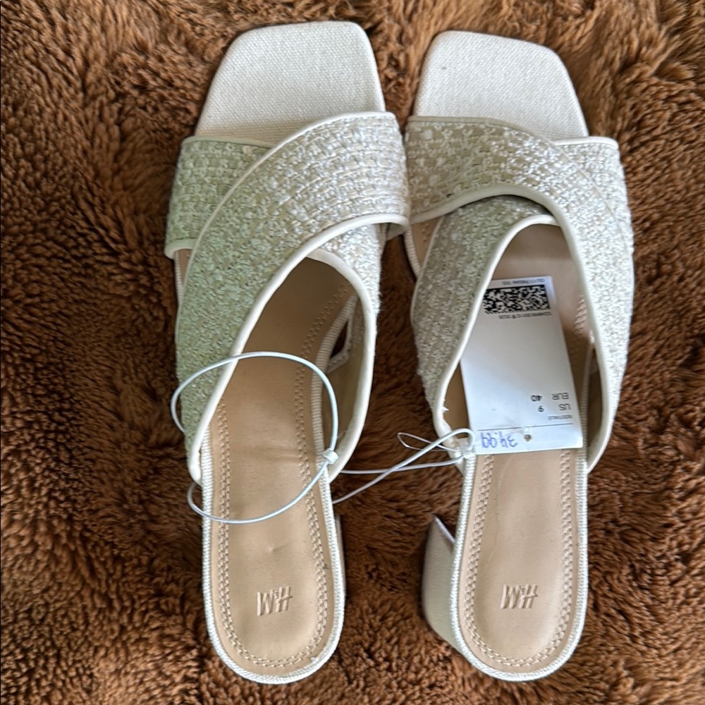 H&M Cream Mules with Textured Strap